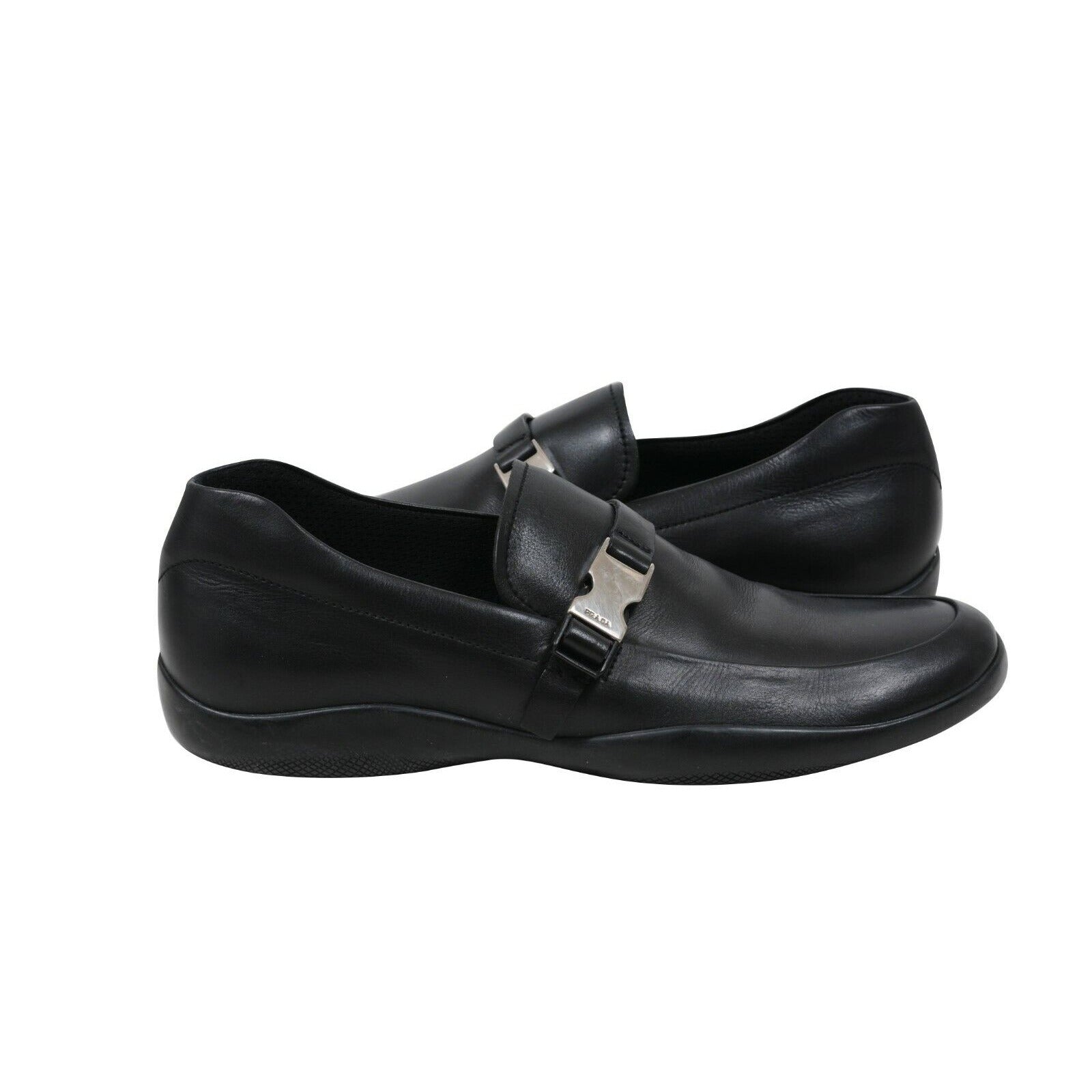 Prada Spazzolato Rois Buckle Loafers Size UK9 US10 Silver Hardware 