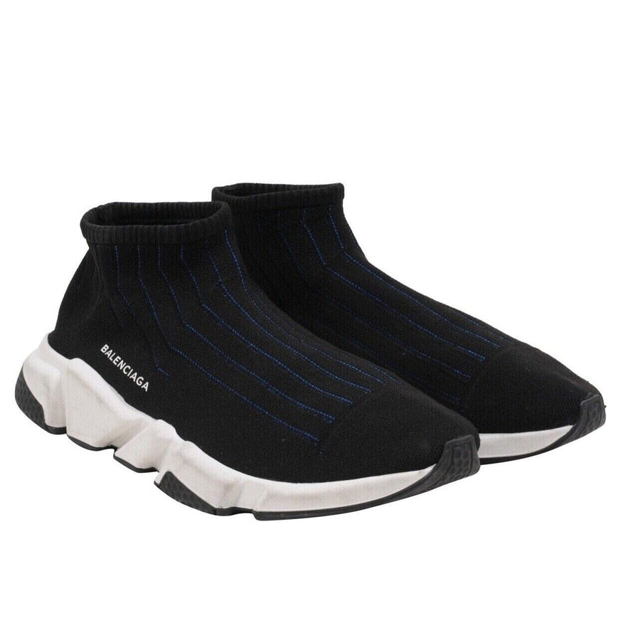 Balenciaga Speed Sock Trainers Black White Blue Stretch Bi Color