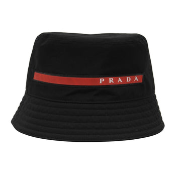 Sport Bucket Hat Black Nylon Red White Rubber Logo Stripe Cap Prada 