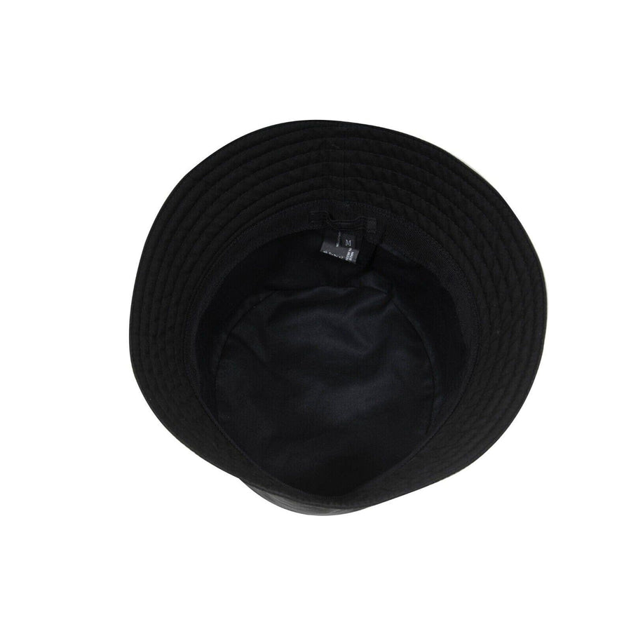 Prada Mens Bucket Hat Black Nylon Red White Rubber Logo Stripe