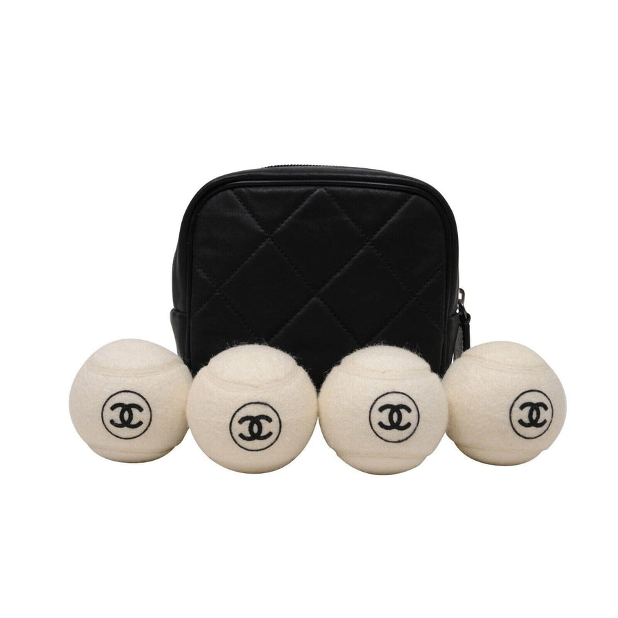 Sport CC Logo Tennis Ball Set of 4 Quilted Leather Pouch CHANEL 