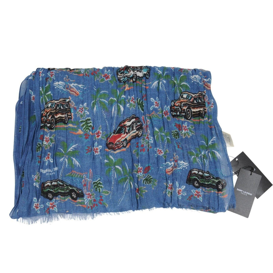SS16 Surf Palmeraie Hawaiian Print Scarf Blue Cashmere Silk SAINT LAURENT 