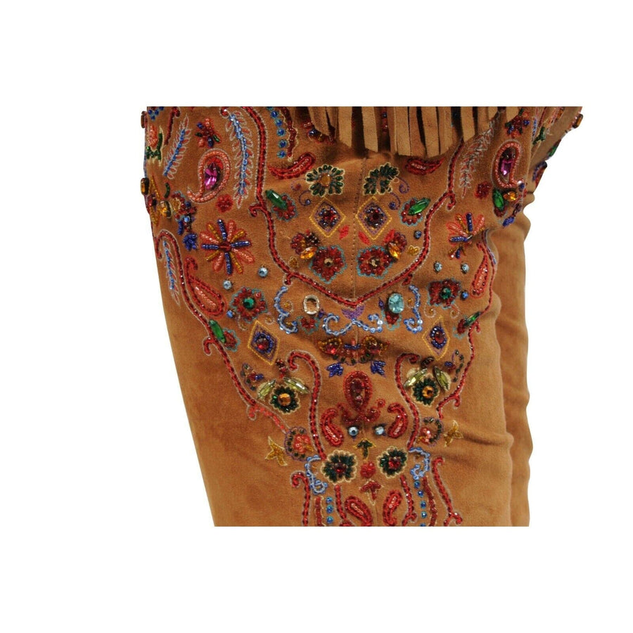 SS2001 Brown Suede Fringed Embellished Pants Dolce & Gabbana 