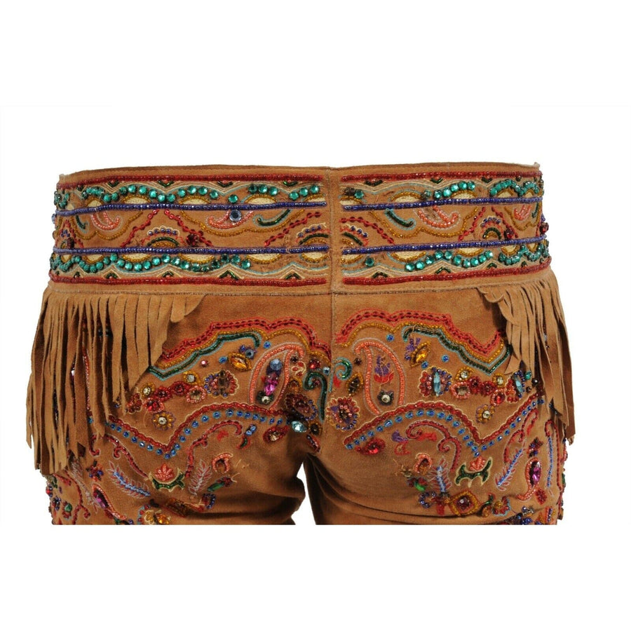 SS2001 Brown Suede Fringed Embellished Pants Dolce & Gabbana 