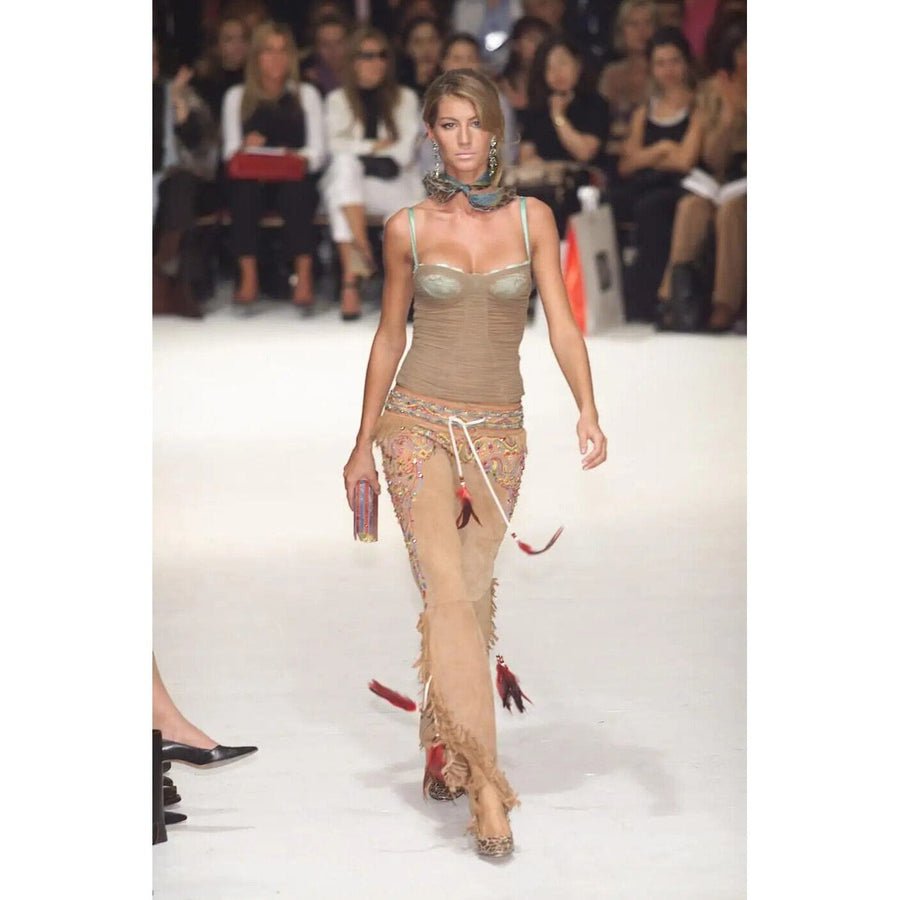 SS2001 Brown Suede Fringed Embellished Pants Dolce & Gabbana 