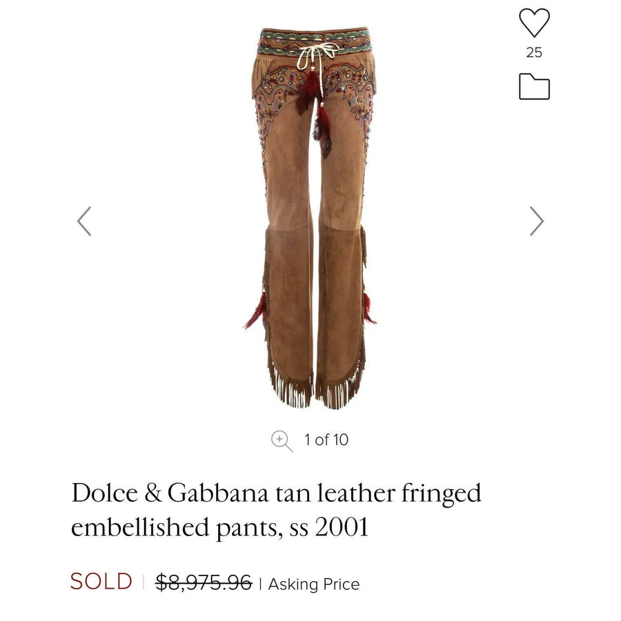 SS2001 Brown Suede Fringed Embellished Pants Dolce & Gabbana 