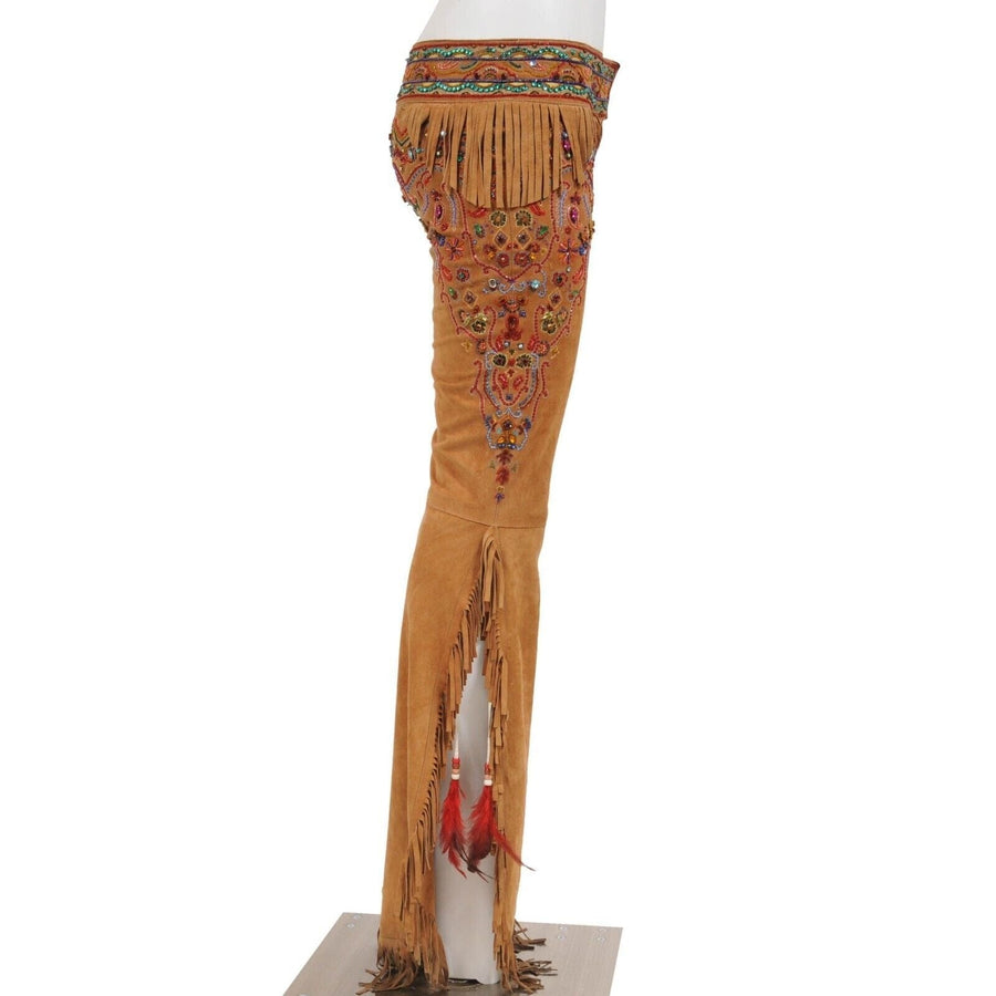 SS2001 Brown Suede Fringed Embellished Pants Dolce & Gabbana 