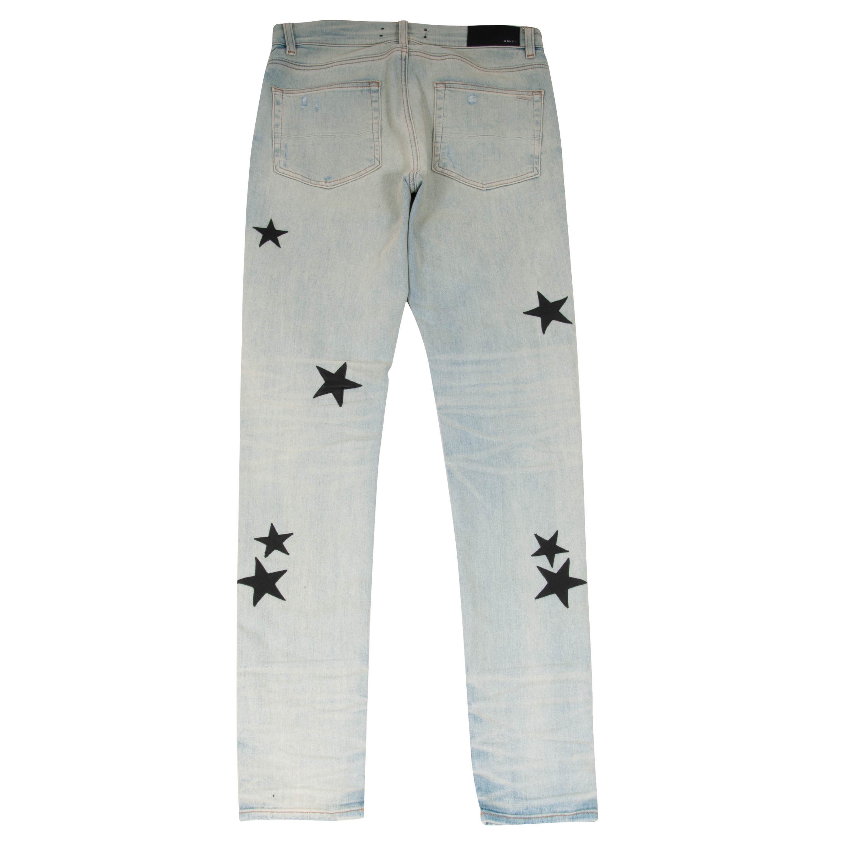 Men's Leather Stars Patches Design Jeans Streetwear Patchwork