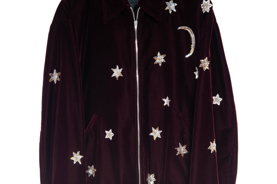 Star and Moon Embellished Velvet Teddy Jacket SAINT LAURENT 