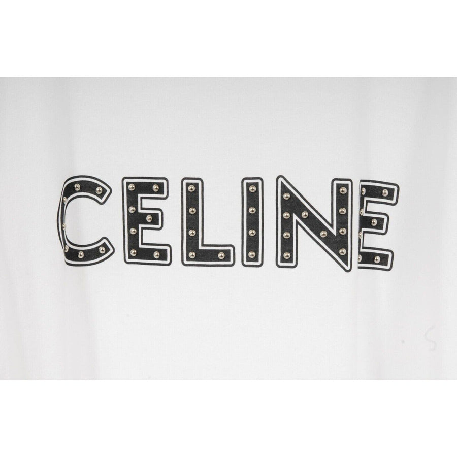 Studded Logo White T Shirt Celine 