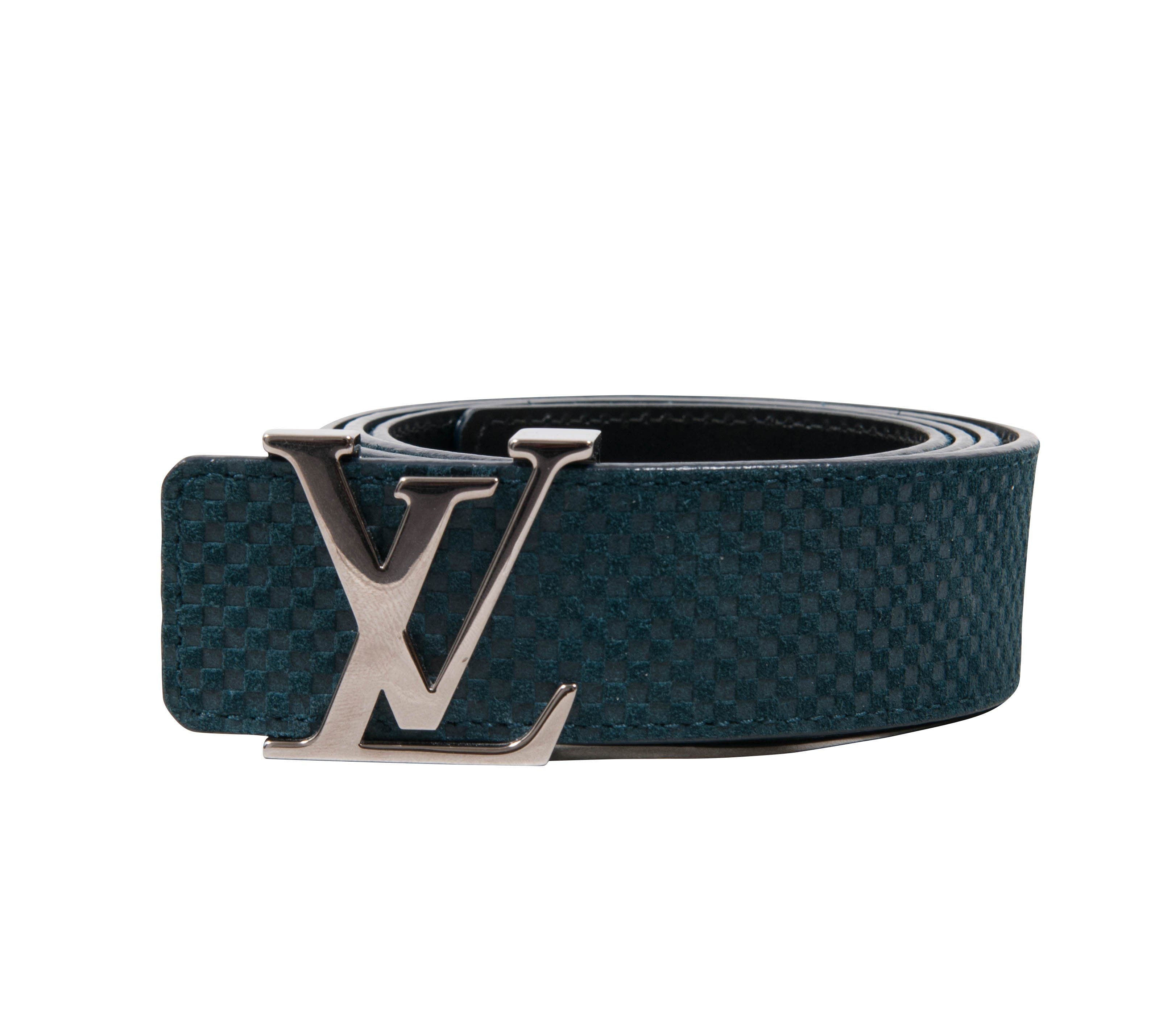 Pre-owned Louis Vuitton Suede Damier LV Initiales 40MM Belt ($545) ❤ liked  on Polyvore featur…