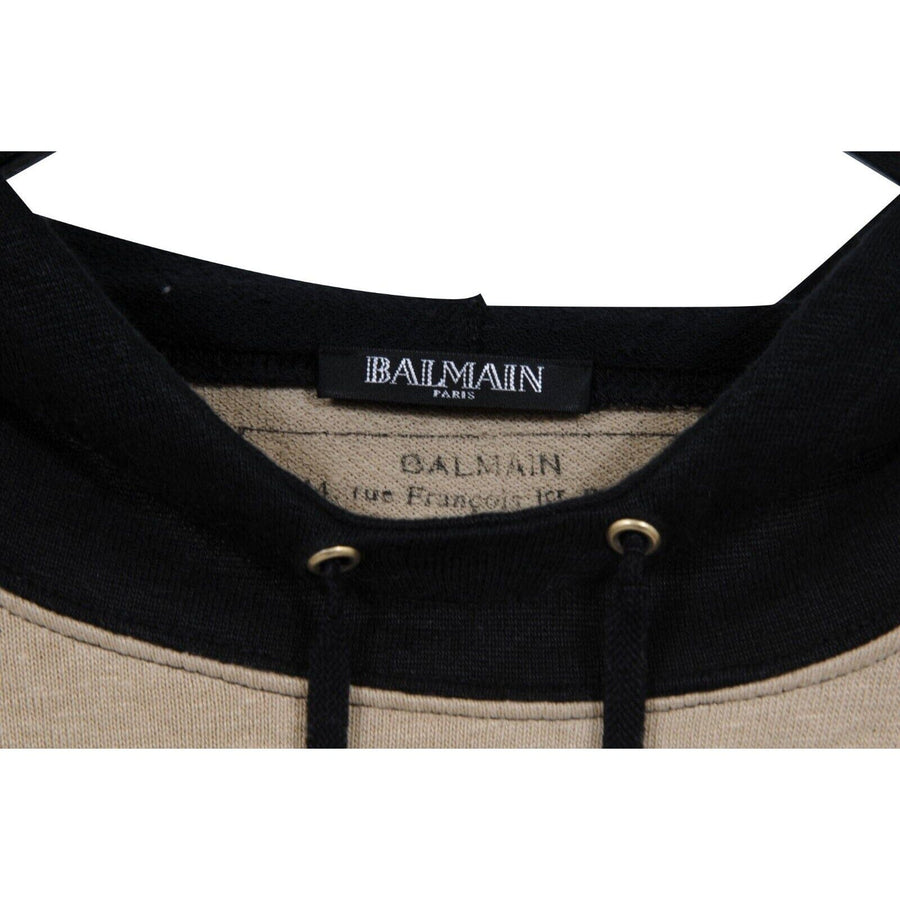 Tan Black Logo Long Sleeve Linen Cotton Sweatshirt Hoodie BALMAIN 