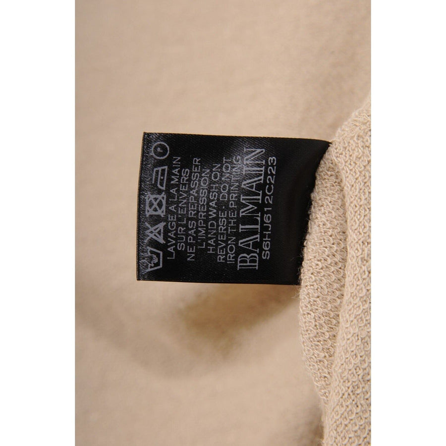 Tan Black Logo Long Sleeve Linen Cotton Sweatshirt Hoodie BALMAIN 