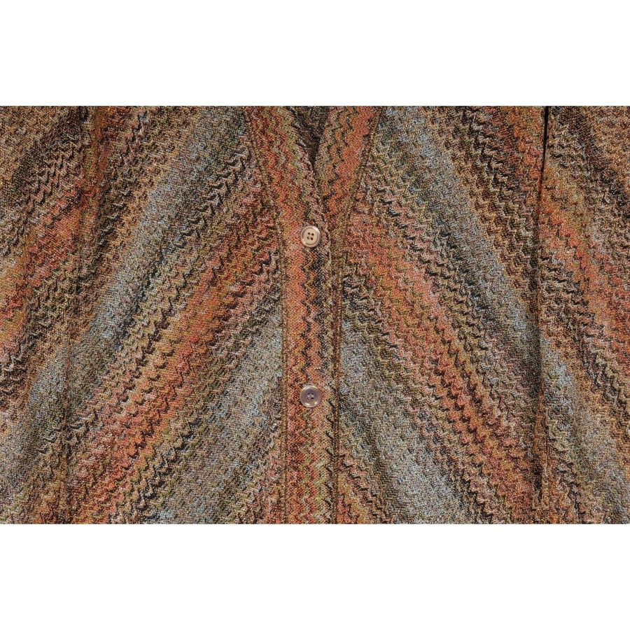 Tan Orange Green Black Striped Metallic Knit Long Cardigan Missoni 