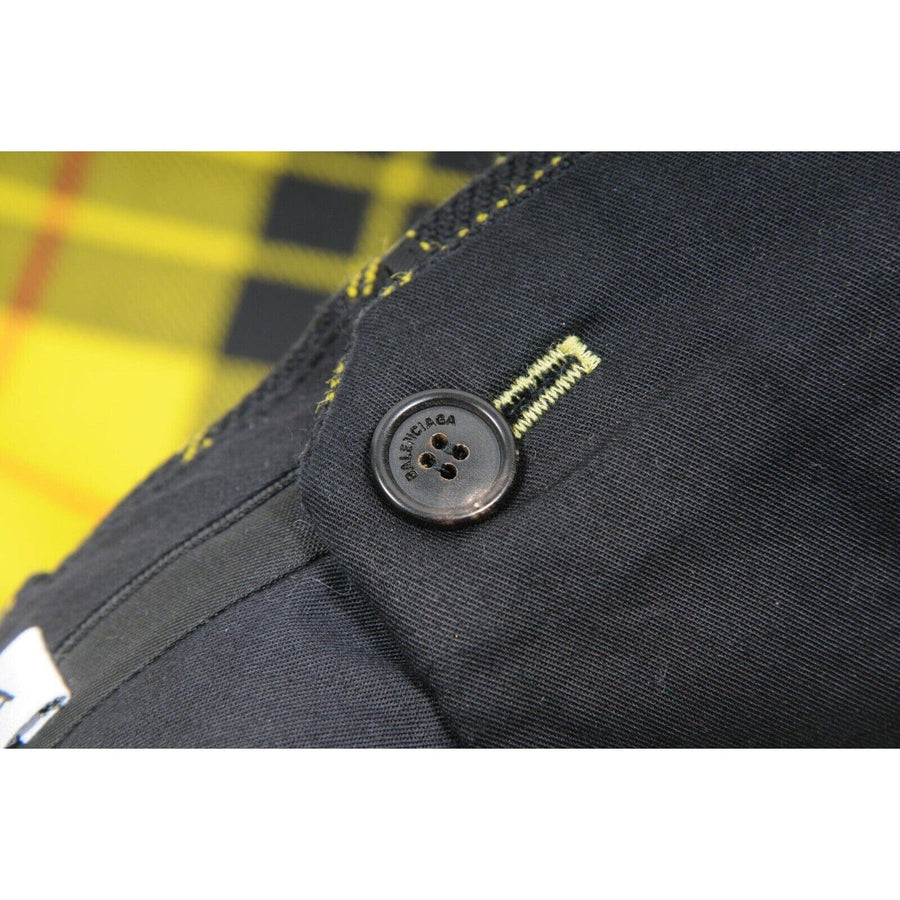 Tartan Plaid Zip Off Pants Yellow Black Cotton Wool BALENCIAGA 