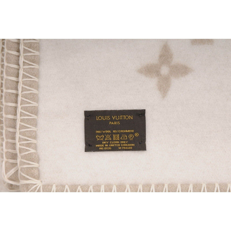 Louis Vuitton Throw Blanket Tan Ivory Logo Monogram M70440 Wool
