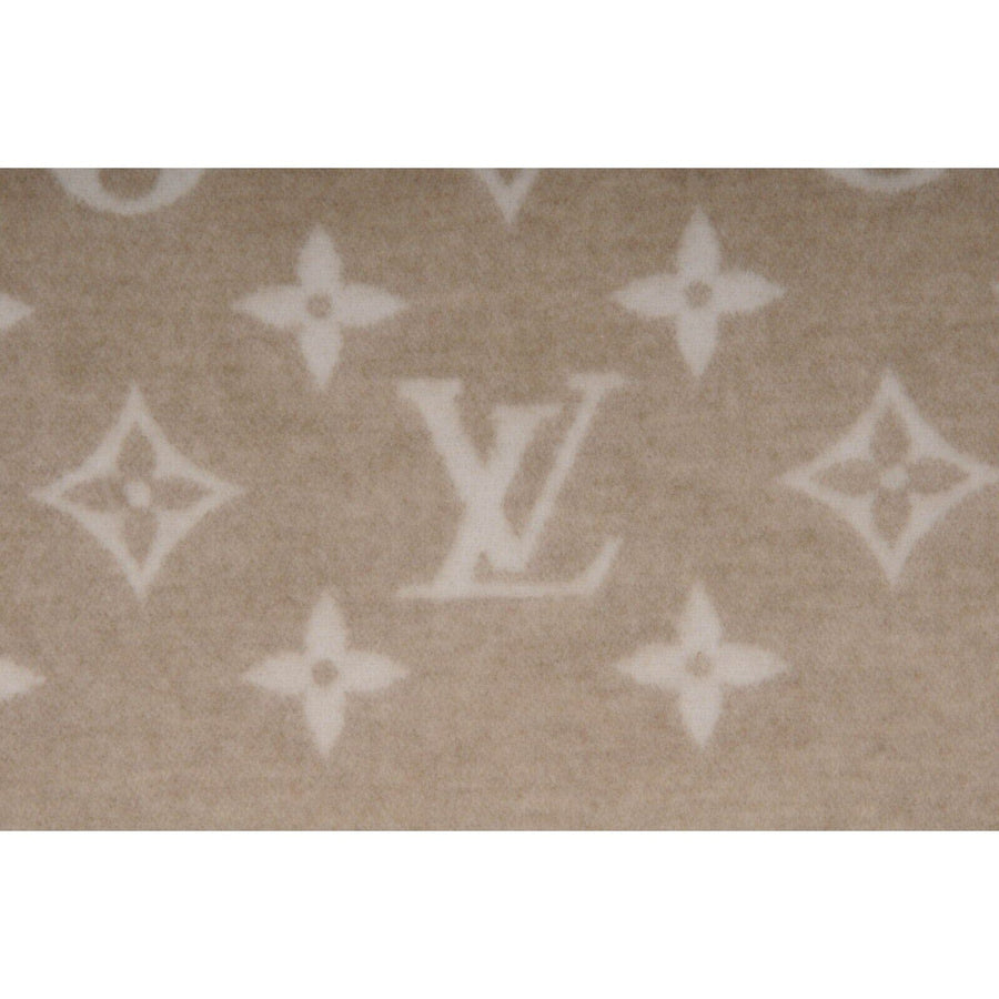 Louis Vuitton Throw Blanket Tan Ivory Monogram 90% Wool 10