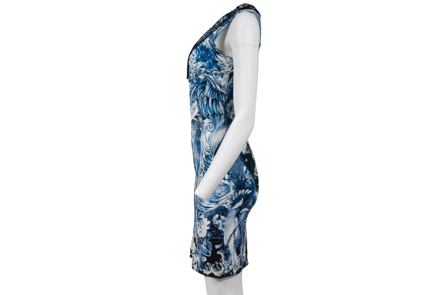 V Neck Lace Pattern Knee Length Dress Roberto Cavalli 