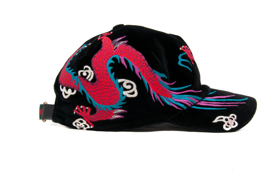 Velvet Dragon-Embroidered Baseball Cap GUCCI 