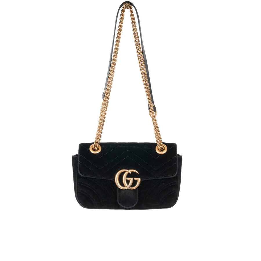 Velvet Matelasse Mini GG Marmont Black Shoulder Bag GUCCI 