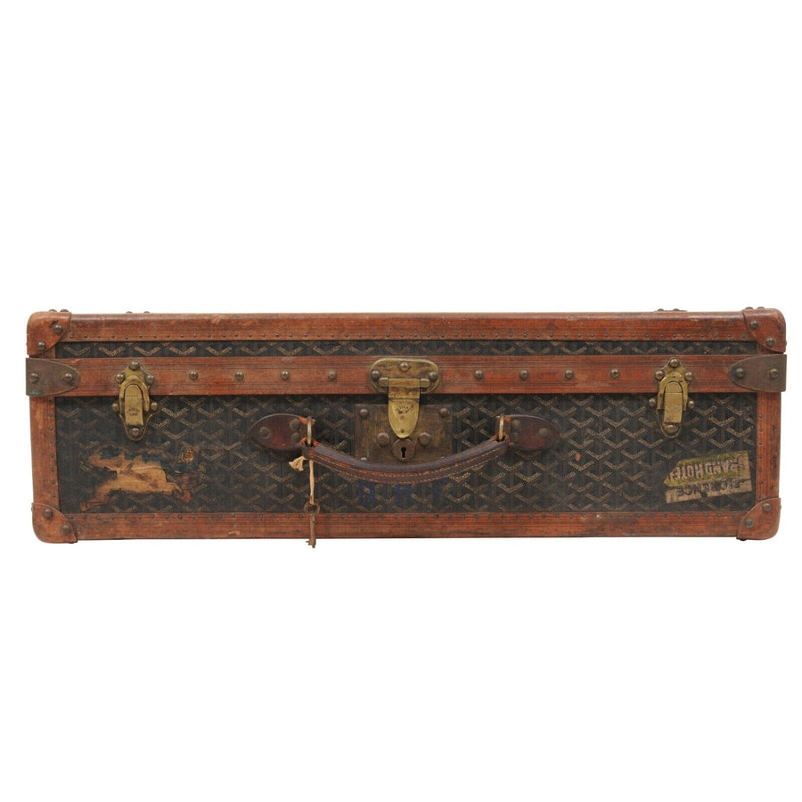 Vintage 1930 Malle A Valise Suitcase Travel Trunk Brown Hardsided Luggage GOYARD 