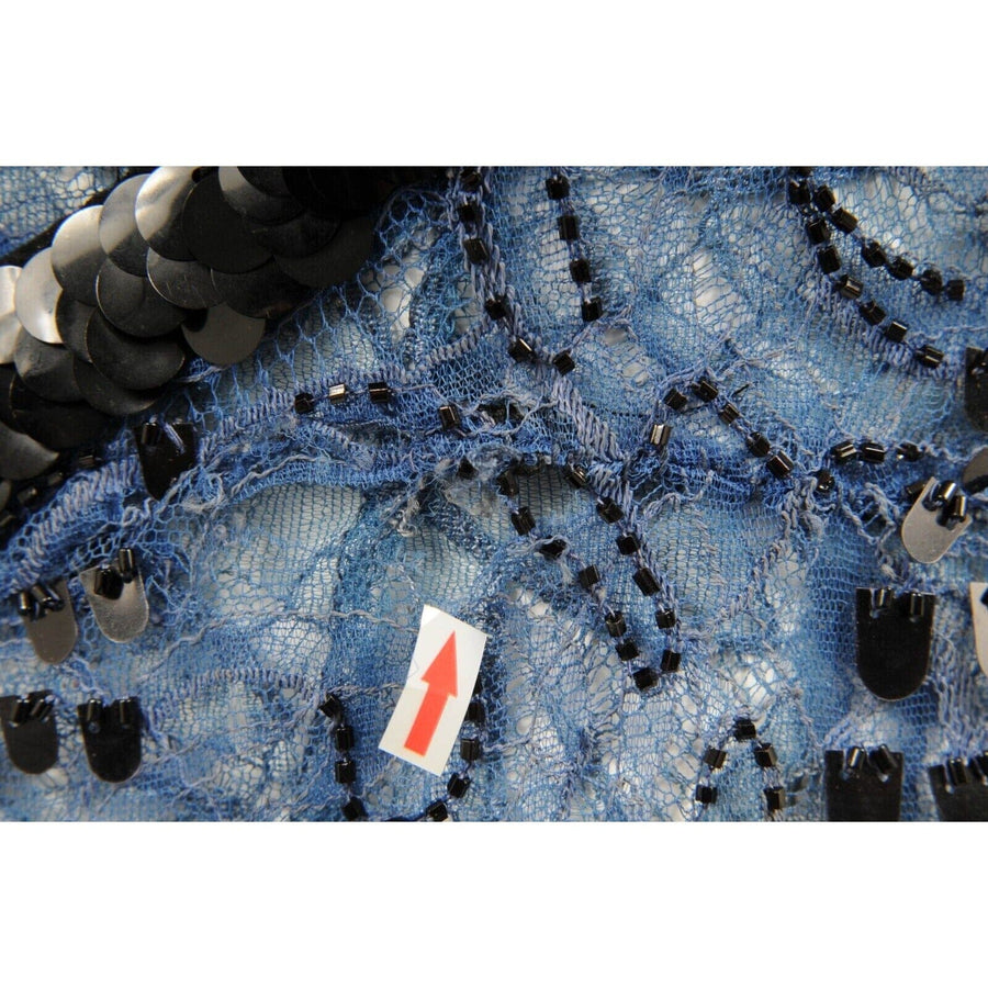 Vintage 2002 Runway Blue Black Sequin Lace Backless Dress Versace 