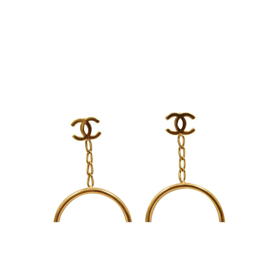 Vintage CC Logo Gold Pink White Pearl Hoop Drop Dangle Earrings CHANEL 