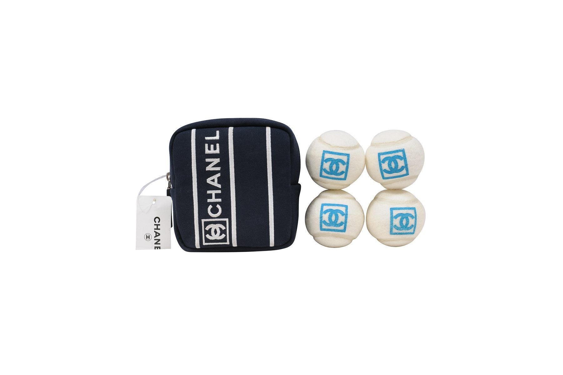Vintage Chanel Sport Tennis Ball Set of Four With CC Logo Pounch