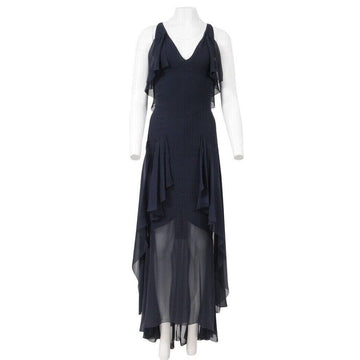 Vintage FW2006 Dress Navy Blue Silk Evening Gown Ruffled CHANEL 