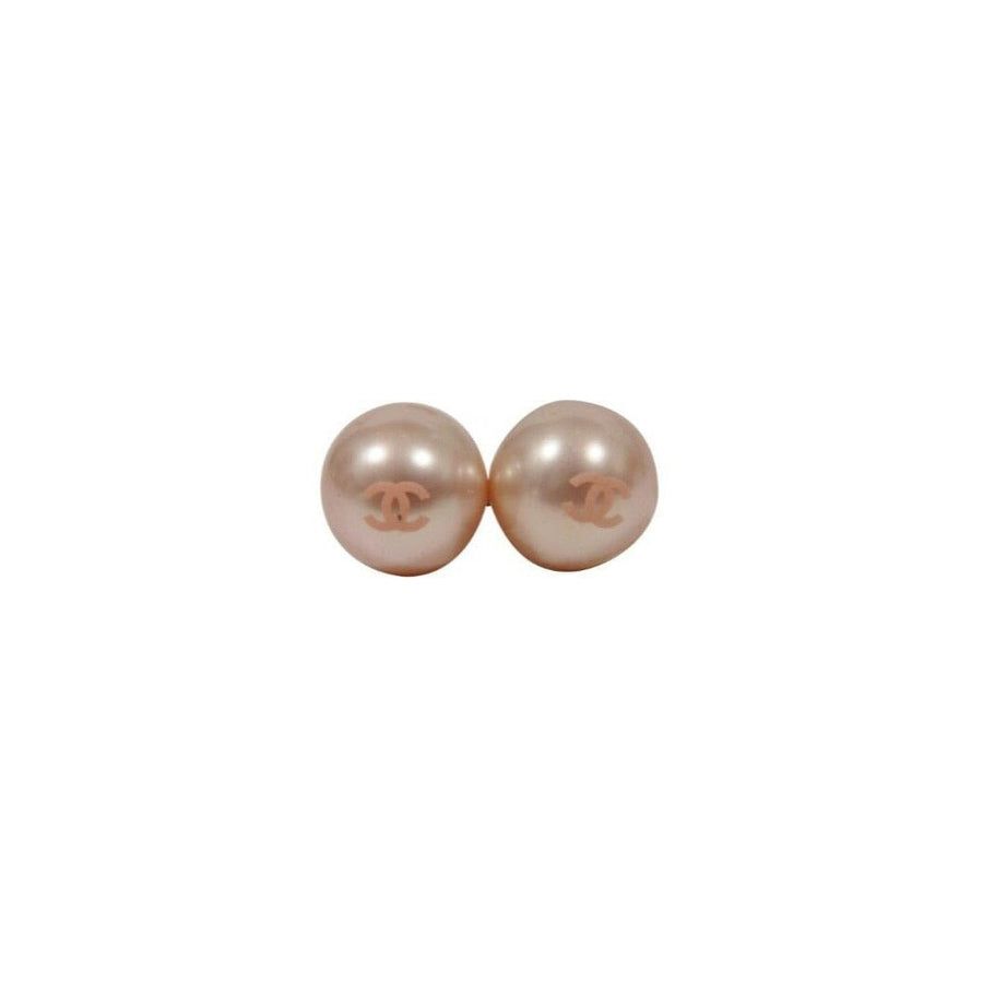 Vintage Pink Mauve Pearl Stud CC Logo Earrings Set CHANEL 