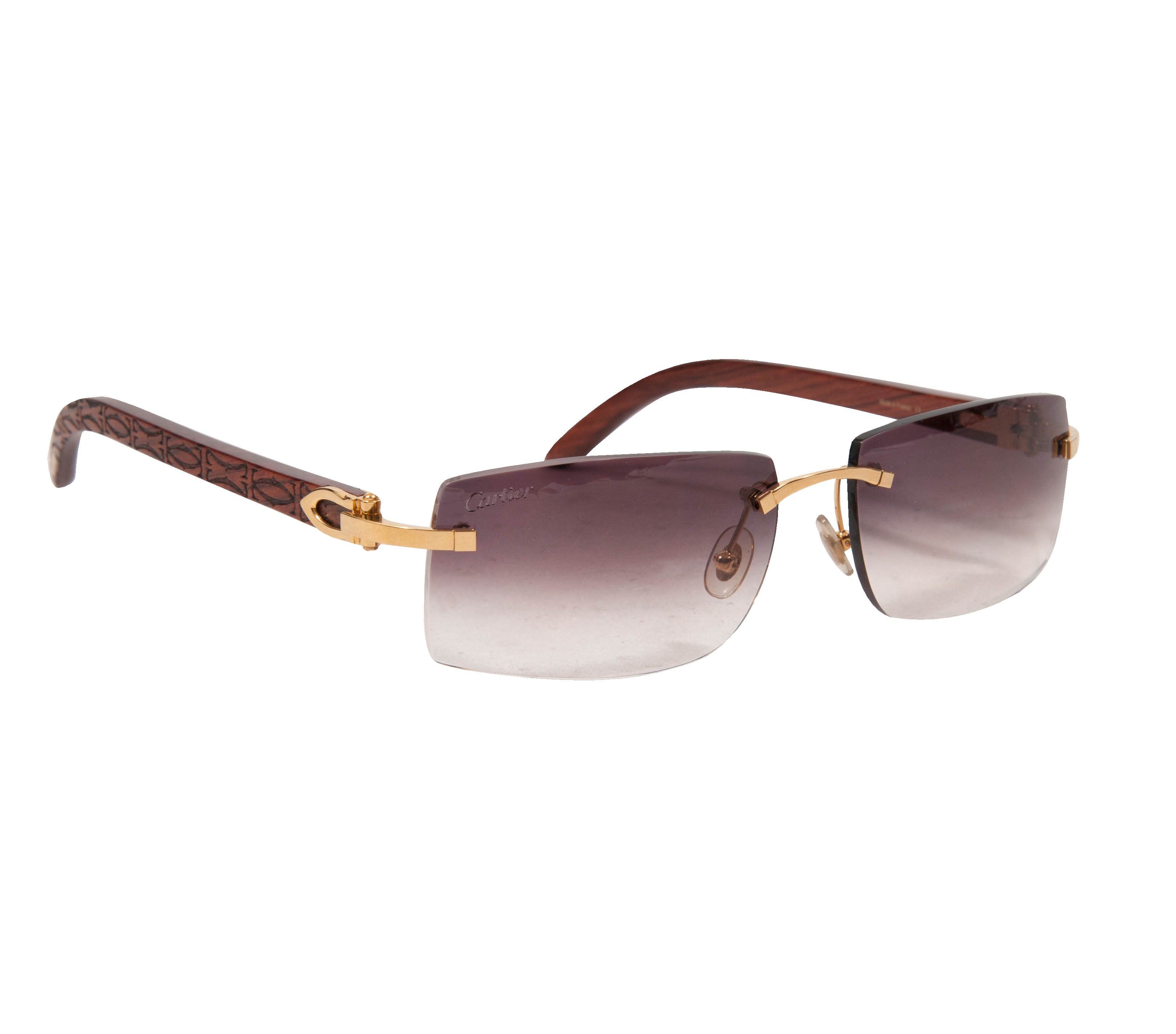 CartierVintage Rimless Wood C- Decor Gold Hardware Sunglasses