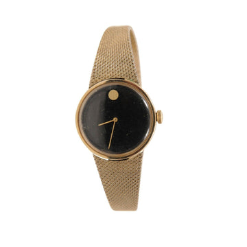 Vintage Zenth 30mm Watch 14k Gold Filled Black Museum Dial Mesh Winder Movado 