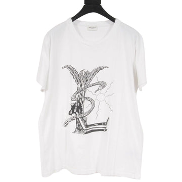 White Black YSL Snake Logo T Shirt SAINT LAURENT 