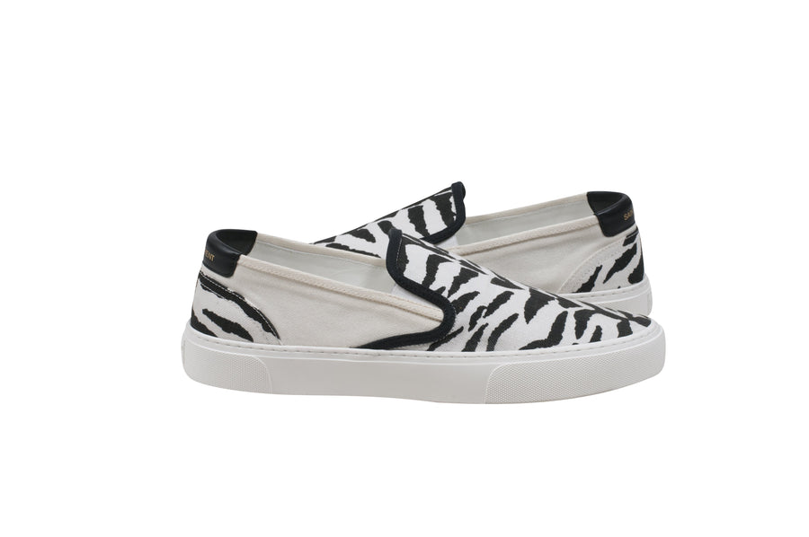 White Black Zebra Print Vencie Low Top Slip Ons Sneakers Saint Laurent 