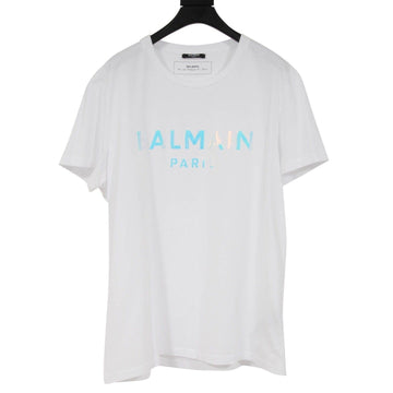 White Blue Holographic Logo T Shirt BALMAIN 
