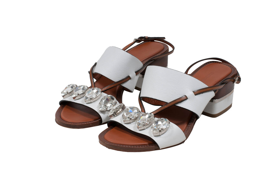 White Crystal Embellished Sandals Roberto Cavalli 