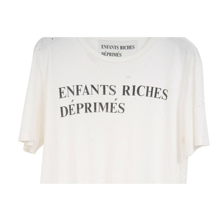 White Distressed Logo Short Sleeve T Shirt ENFANTS RICHES DÉPRIMÉS 