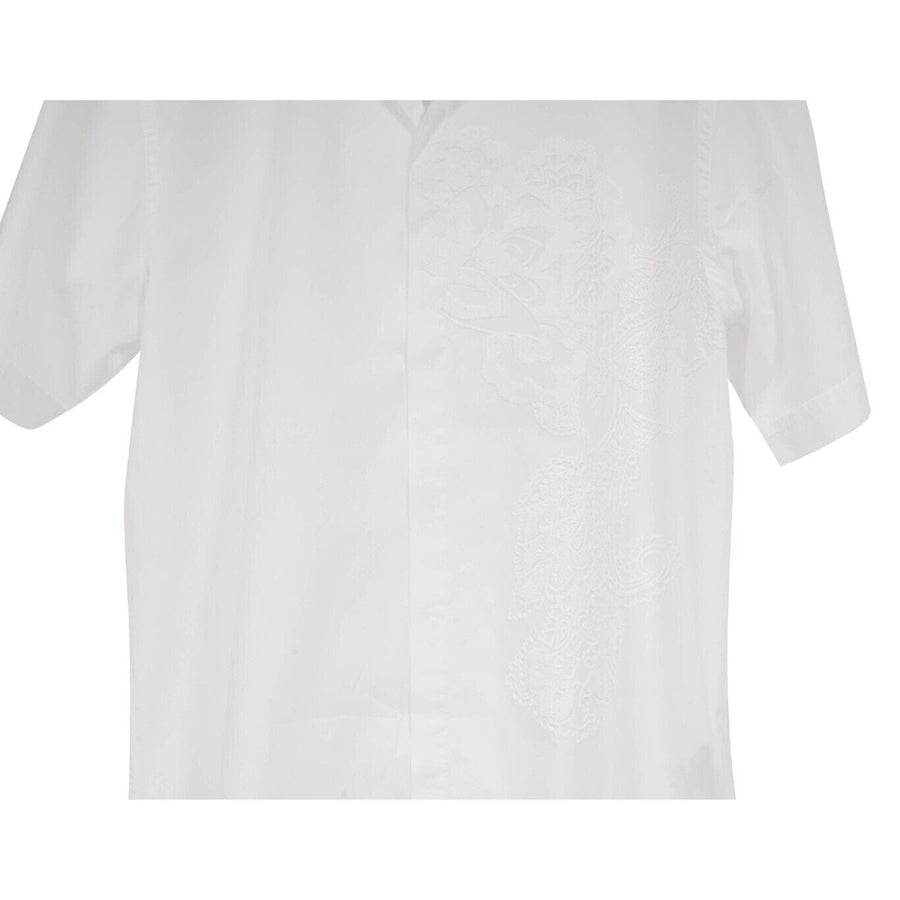 White Embroiderd Floral Camp Collar Button Down Bowling Shirt Fendi 