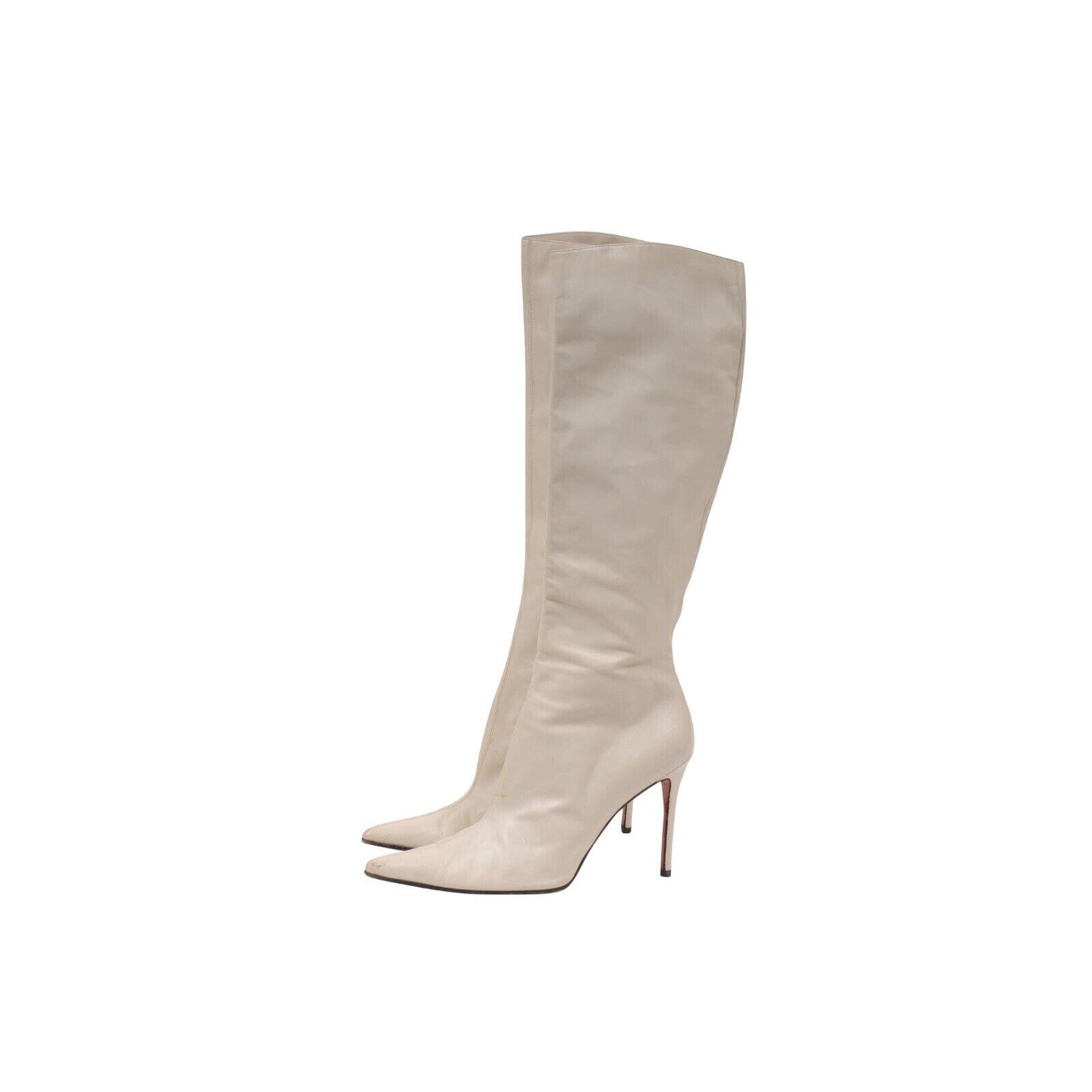 Christian Louboutin White Leather 100mm Kate Knee High Boots