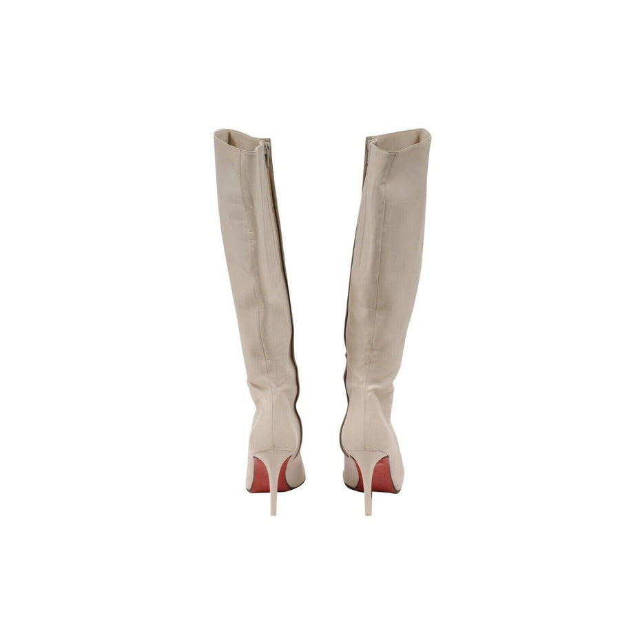 White Leather 100mm Kate Knee High Boots CHRISTIAN LOUBOUTIN 