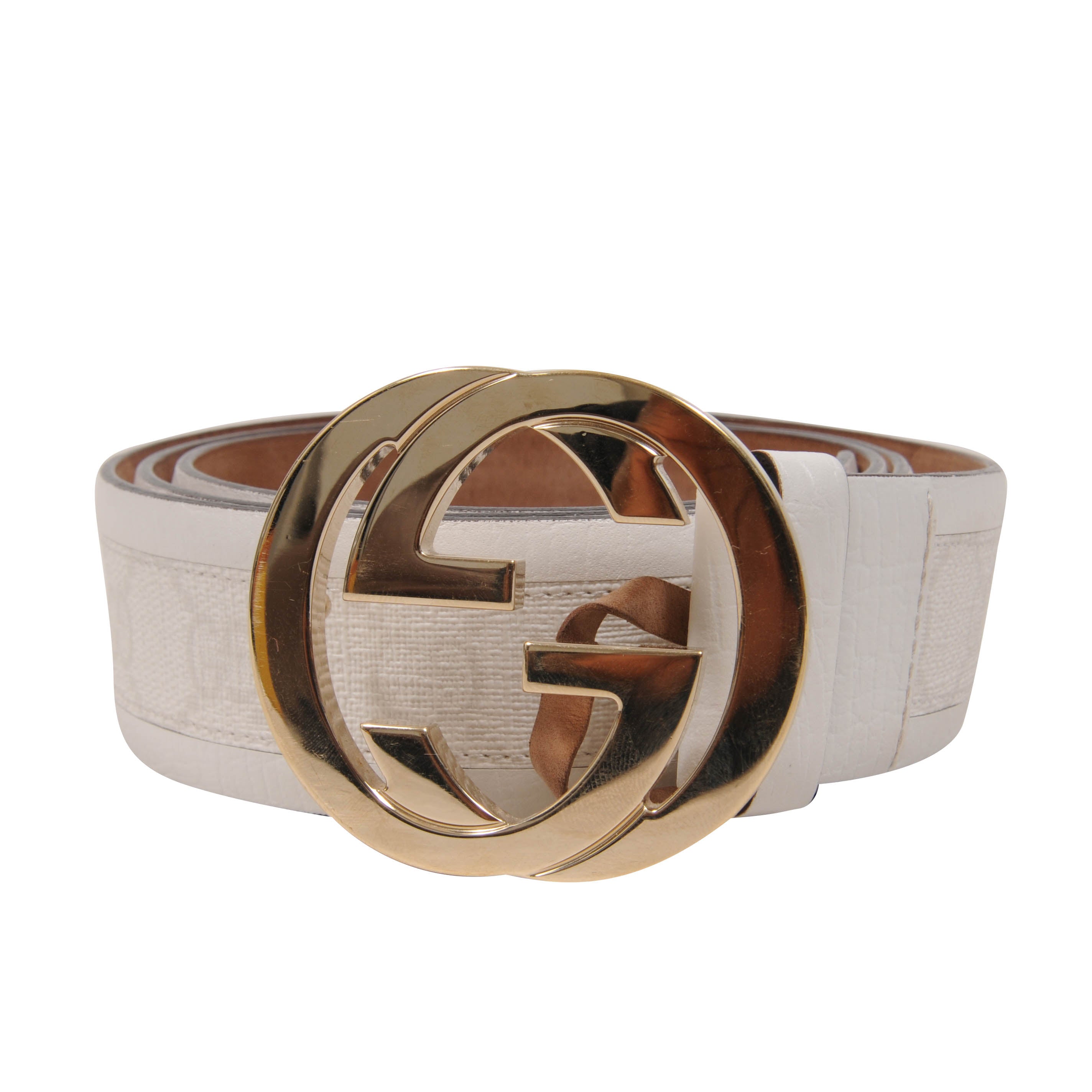 Gucci White Leather Interlocking G Belt Gucci White Calfskin Studded Interlocking G 30mm Belt  main image 2