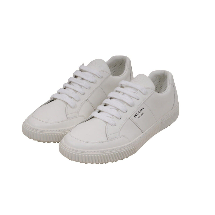 White Leather Low Top Logo Sneakers Prada 