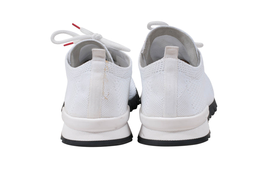 White Low Top Knitted Lace Up Sneakers Kiton 