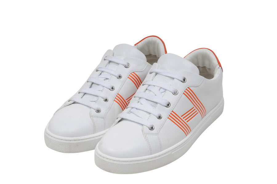 White Orange Calfskin H Logo Avantage Sneaker HERMES 