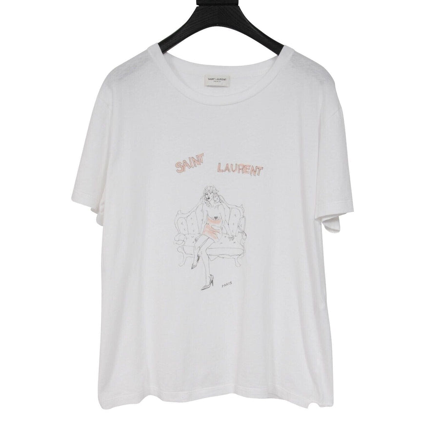 Saint Laurnet Womens Mono Boob Dress Drawing Logo T Shirt Small White Black  Pink – THE-ECHELON