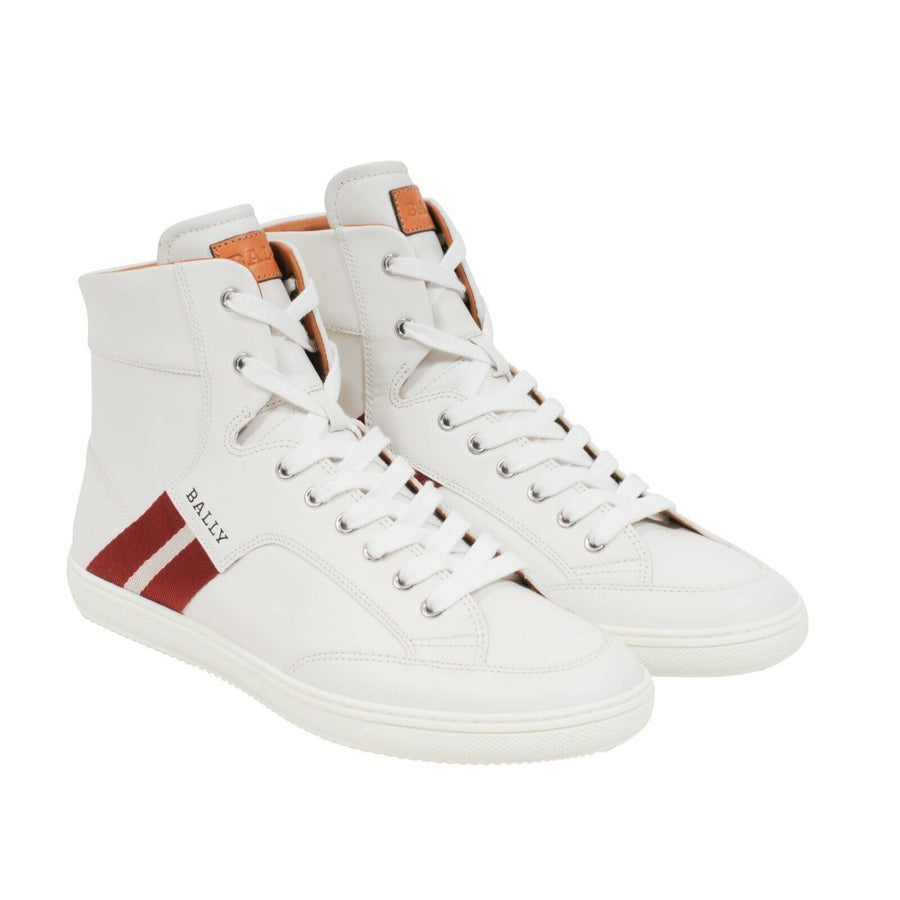 White Red Striped Leather Oldani High Top Sneakers Bally 