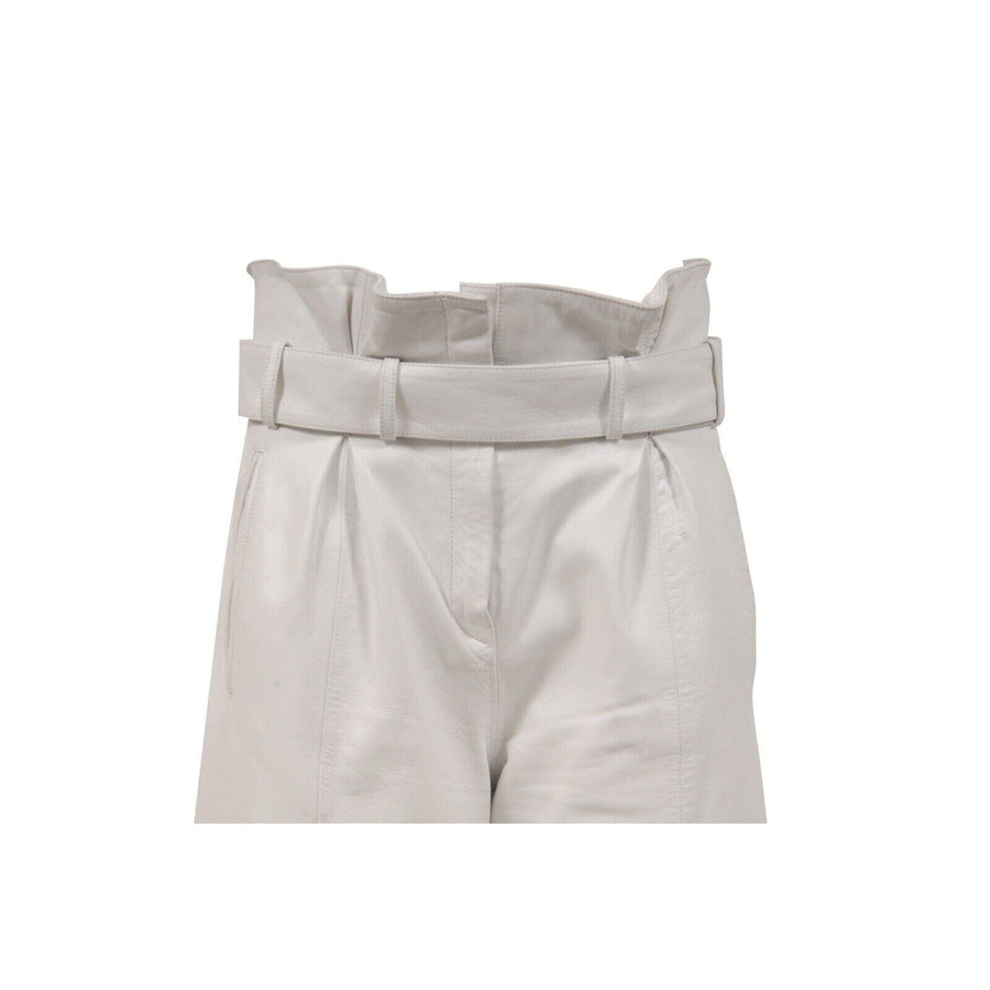 White Slit Leather Belted Trousers High Waist Pants The Attico 