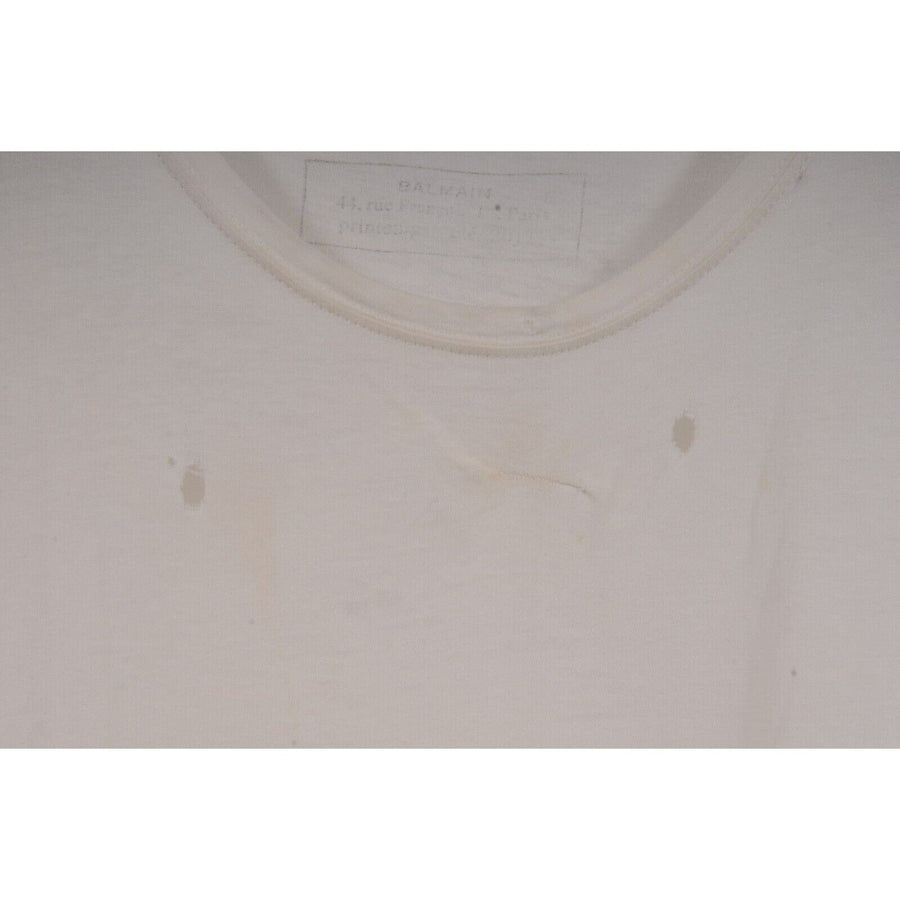 White Vintage Distressed Decarnin Era T Shirt BALMAIN 
