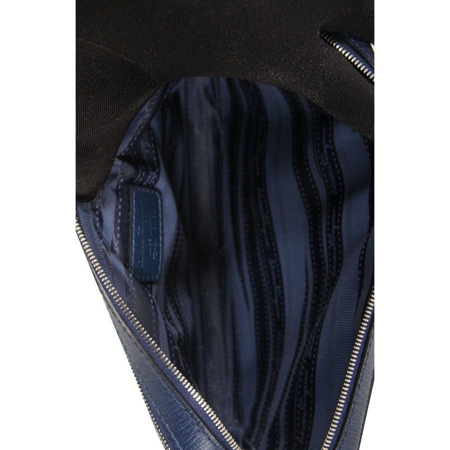 Wrist Clutch Bag Navy Blue Grained Leather Travel Pouch Salvatore Ferragamo 