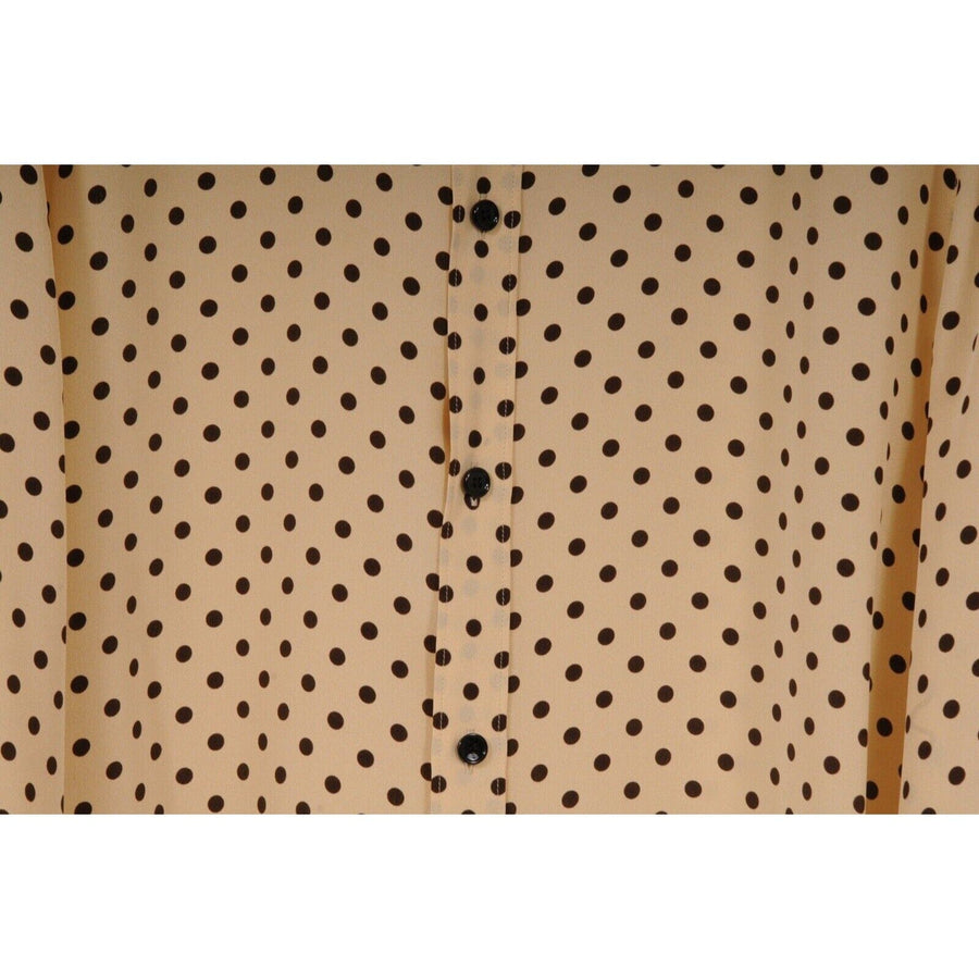 Yellow Brown Polka Dot Button Down Silk Shirt Celine 